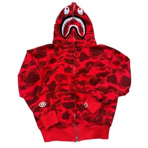 BAPE Youth WGM Shark Full Zip Hoodie Red Camo Green Orange Embroidered Tiger